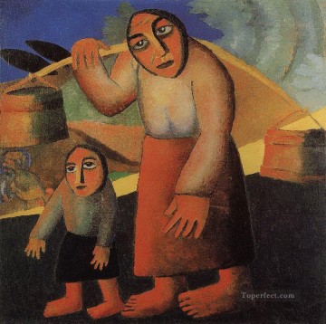 バケツと子供を持つ農民の女性 カジミール・マレーヴィチ Oil Paintings